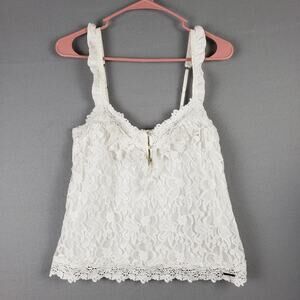 Abercrombie & Fitch Size M Ruffle Strap Lace Cami Tank White Coquette Feminine